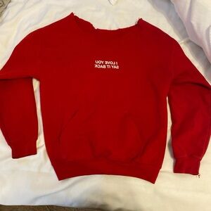 Red Sweatshirt with Graphic Text